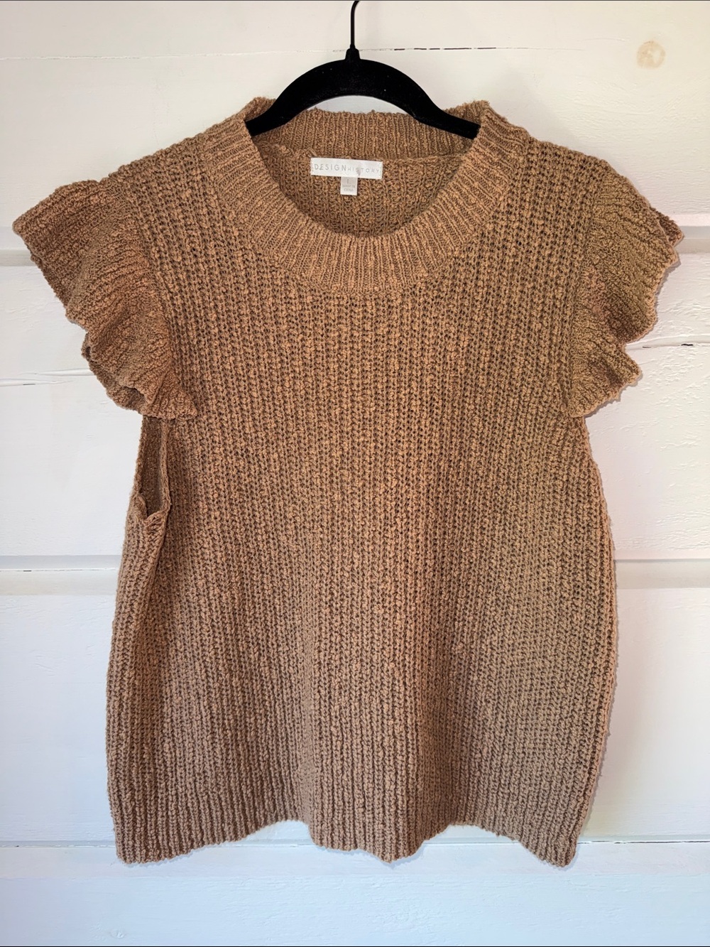 Design History Ruffled Sleeve Knit Sweater Tank — Camel